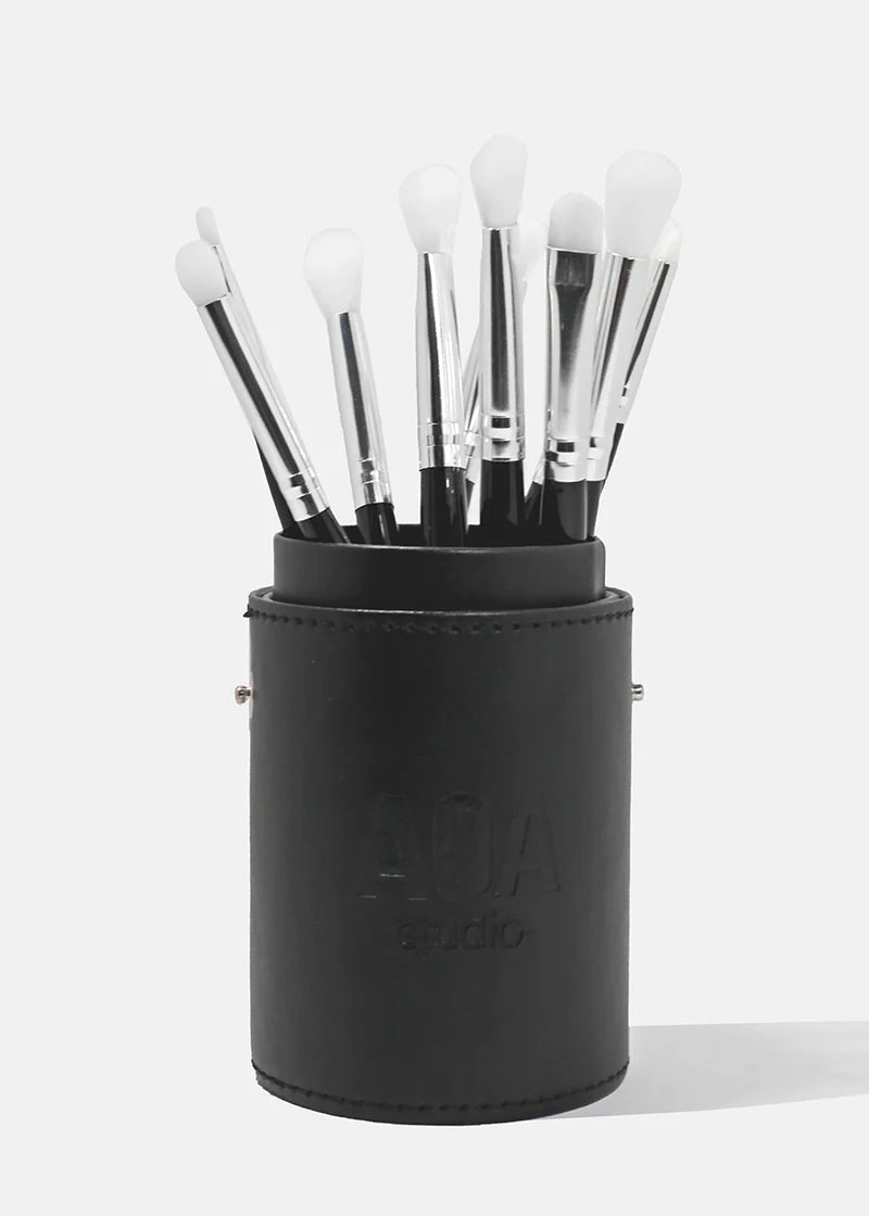 Black All About Eyes 10 Piece Makeup Brush Set + Makeup Brush Case