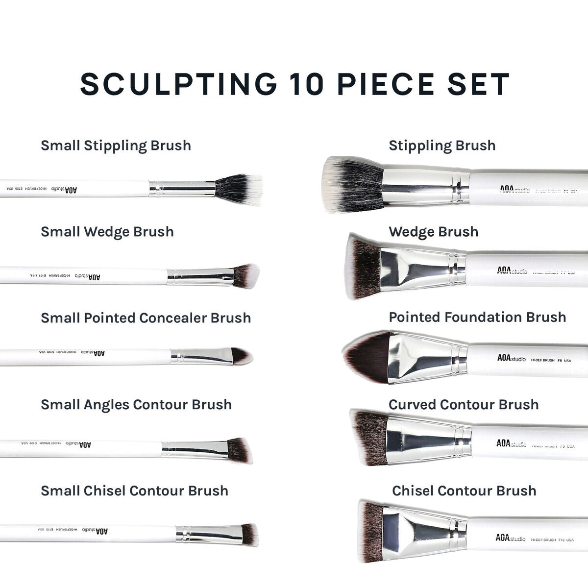 White Sculpting 10 Piece Makeup Brush Set + Makeup Brush Roll